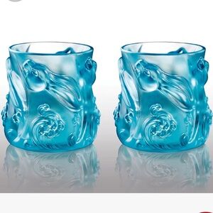 NIB Liuli rabbit blue crystal cup tumblers 2x